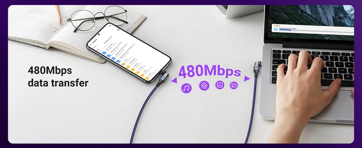 Magnetic 240W Fast Charging USB Type C Cable | Data Sync Cord
