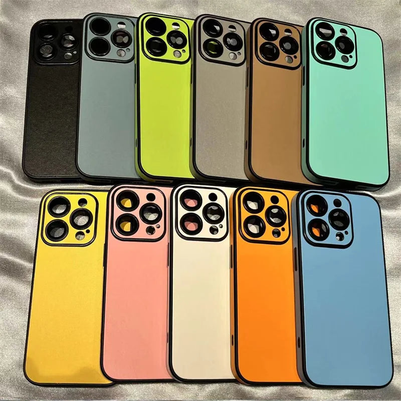 Luxury Leather Colorful Case for iPhone 16 15 14 Plus 13 12 11 Pro Max Soft Silicone Bumper Matte Shockproof Simple Cover