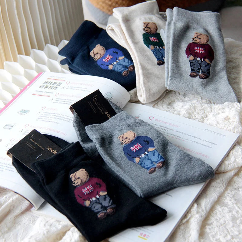Men's Cartoon Bear Socks | Fun & Breathable Skateboard Socks