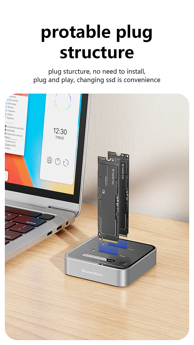 Dual-Bay M.2 NVMe SSD Cloning Dock | Fast USB 20Gbps Reader
