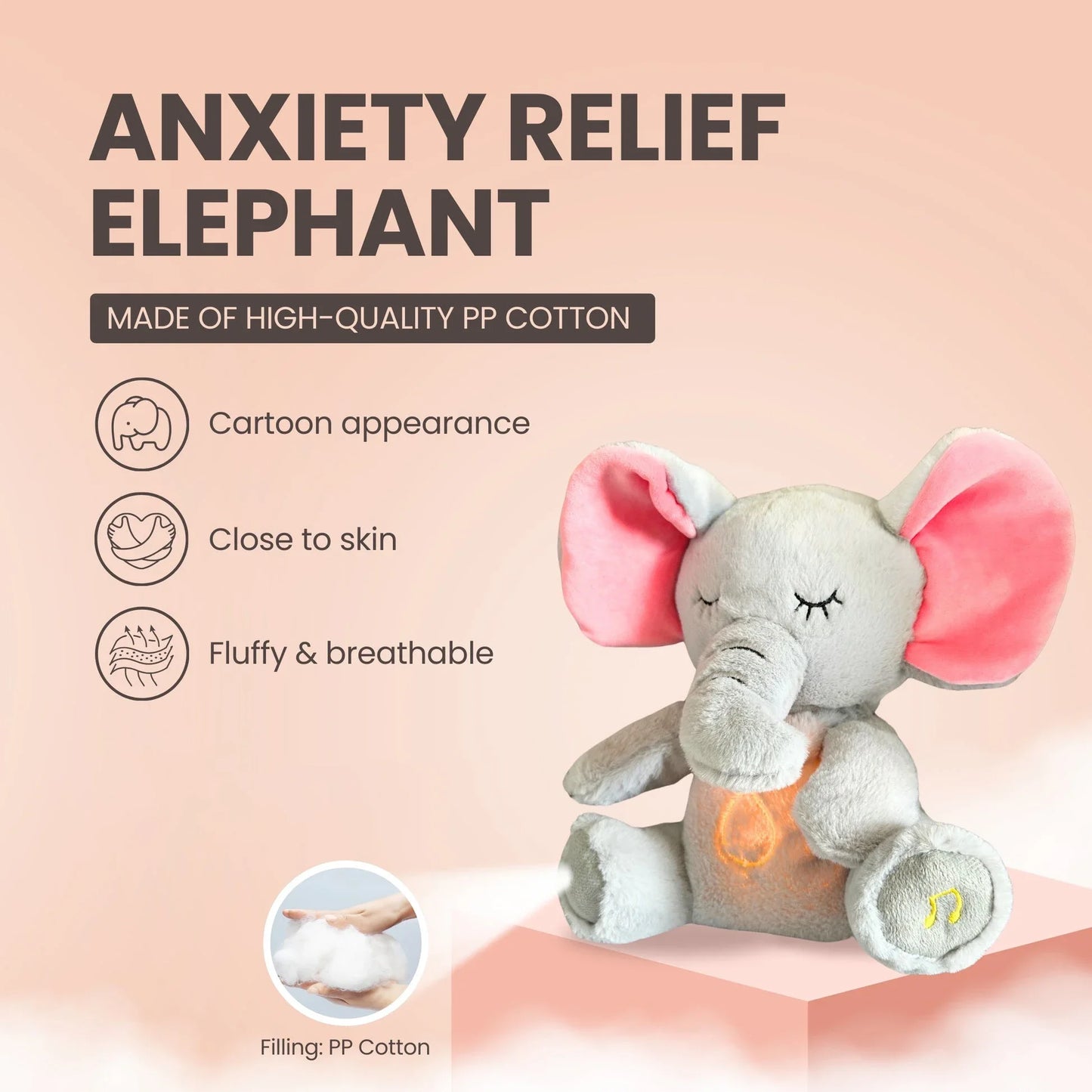 4 Modes Baby Soothing Elephant Plush Toy | Music & Light Companion