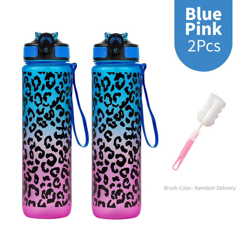 1 Liter Leopard Print Sports Water Bottle | Leak-Proof & Portable