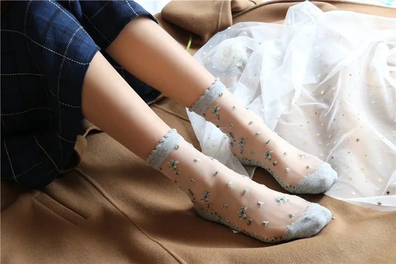 Women's Vintage Retro Flower Embroidery Long Socks | Summer Fashion