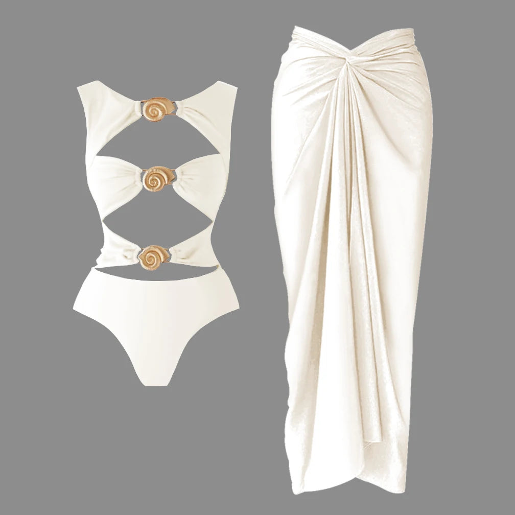 Deep V One Piece Swimsuit | Sexy Shiny High Waist Swimwear