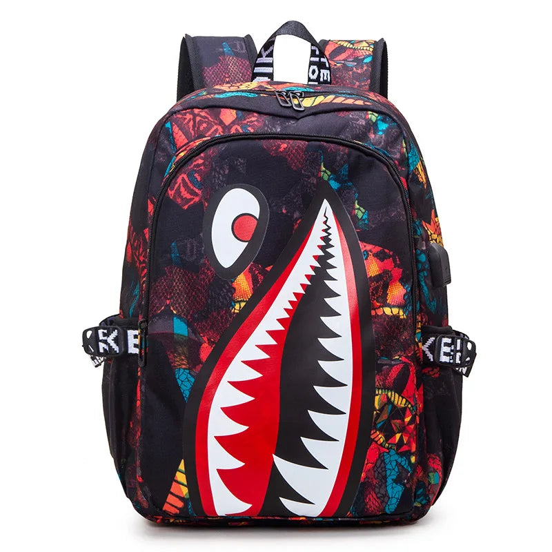 Cartoon Shark Print Backpack | Perfect School Rucksack for Kids