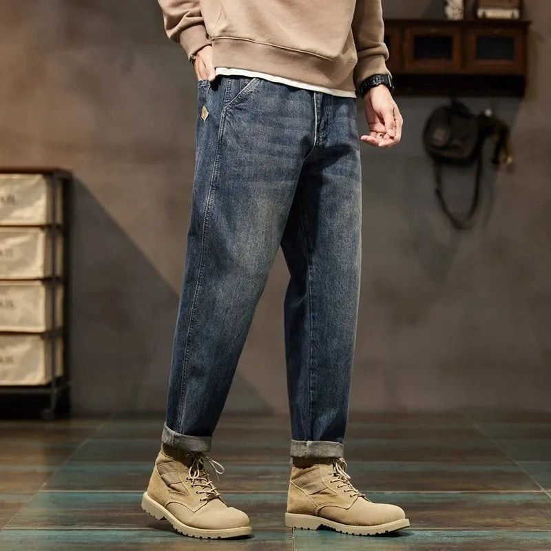 Retro American Style Men's Jeans | Loose Straight-Leg Denim Pants