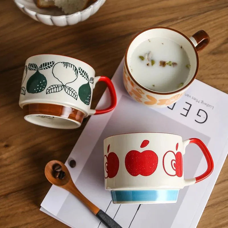 Retro Ceramic Flower Coffee Mug Set | Perfect for Tea & Oats