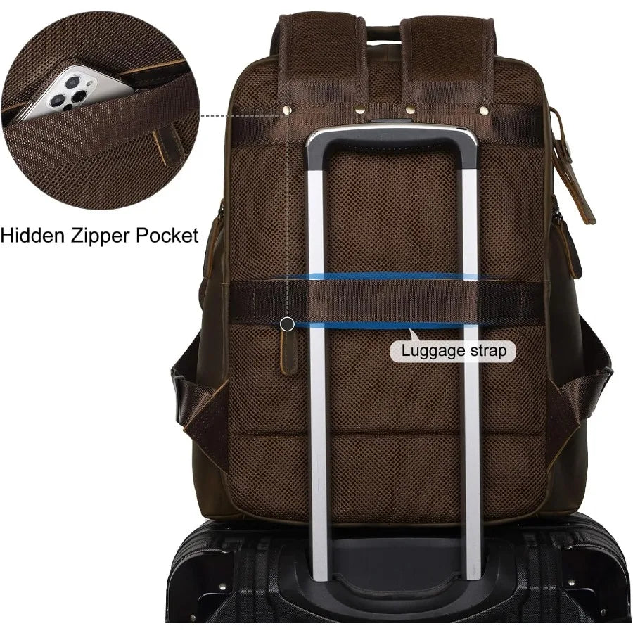 Mochila de cuero vintage para portátil para hombre | Elegante mochila multi-bolsillo