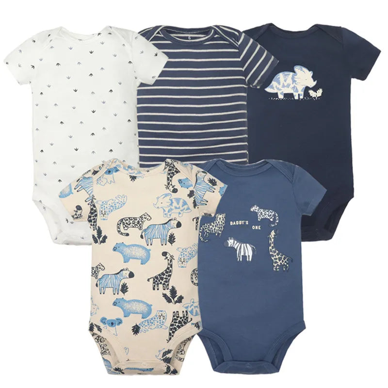 Pelele de algodón suave para bebés recién nacidos | Conjunto de 5 piezas de ropa para bebé con dibujos animados