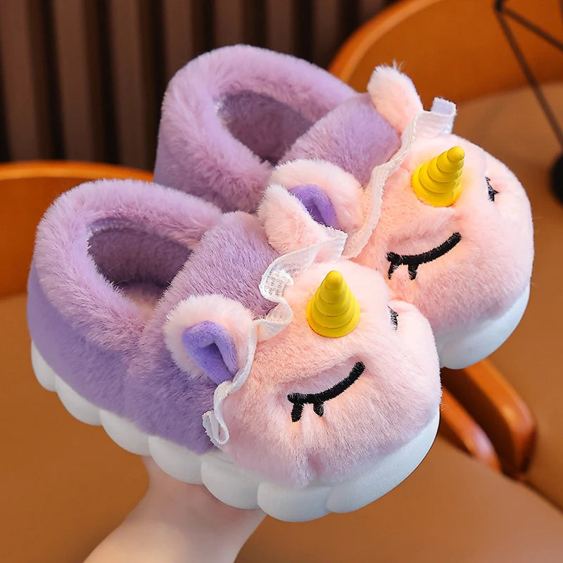 Unicorn Plush Slippers for Kids | Cozy Indoor Winter Shoes