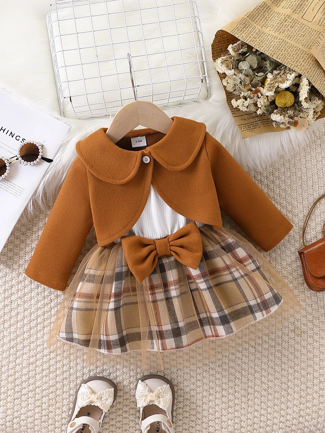 Baby Girl Plaid Tulle Skirt Dress & Cropped Jacket Set | Stylish Outfit