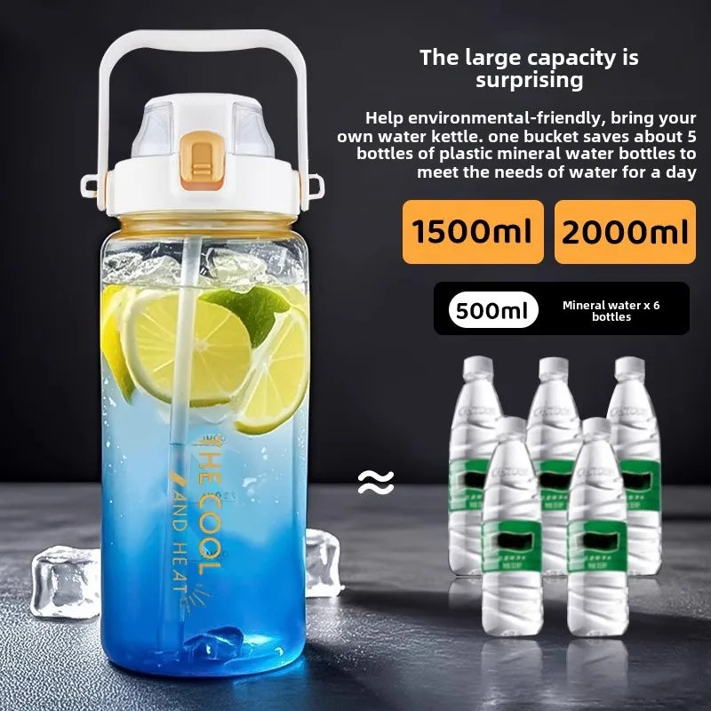 1.5/2 Liter Portable Water Bottle | BPA Free Sports Bottle with Straw