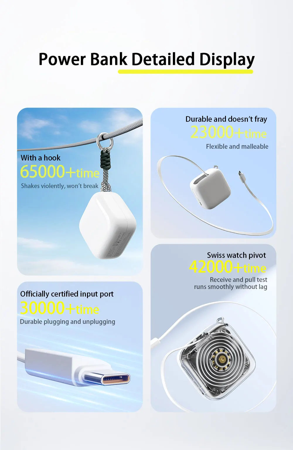 40W Fast Charging Portable 10000mAh Power Bank with Cable