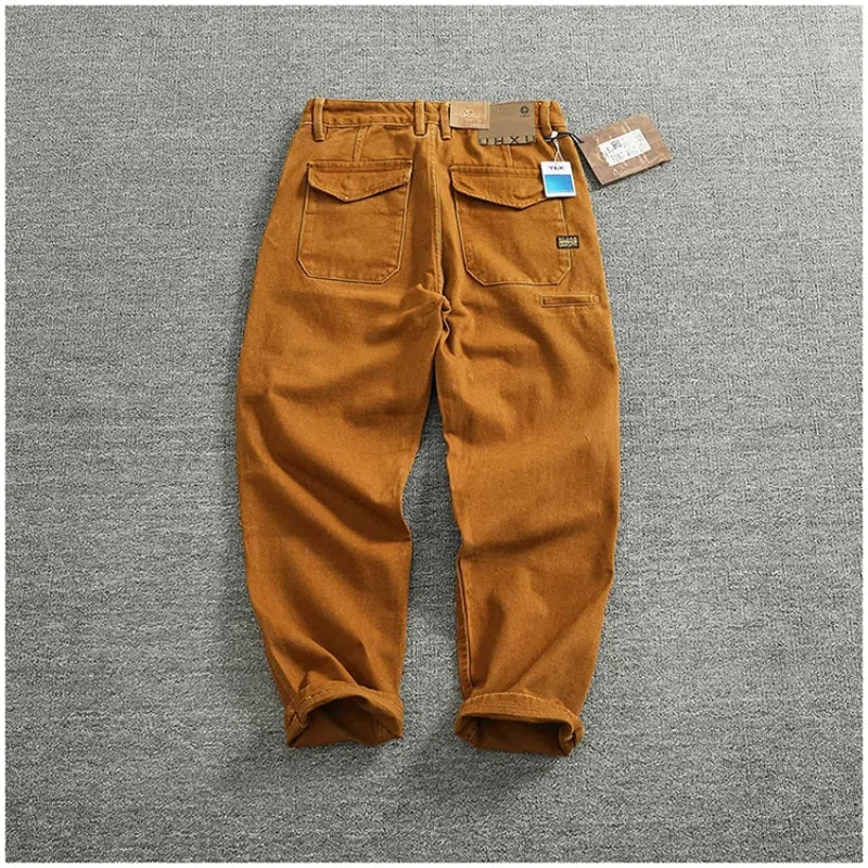 Retro Men's Loose Cargo Pants | Casual Cotton Twill Style