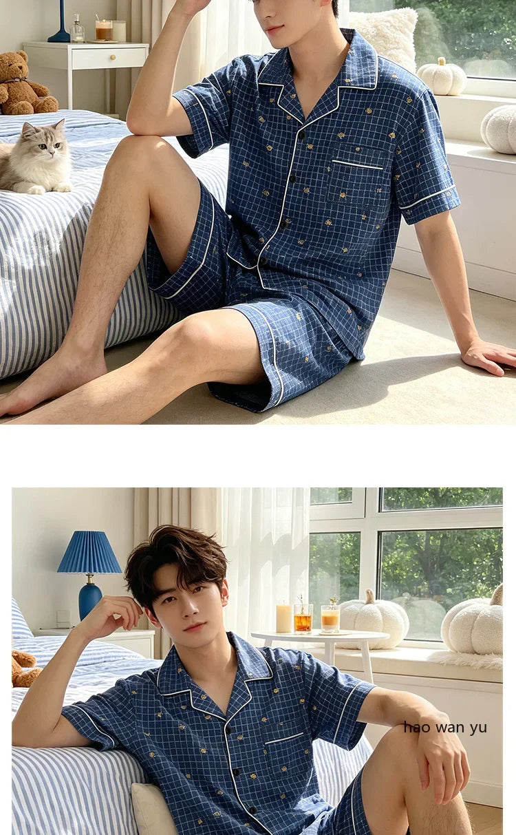 Men's Plaid Short Sleeve Pajamas | Comfortable Sleepwear Set