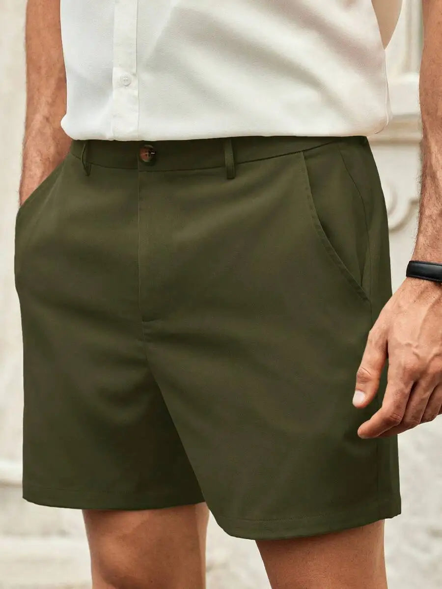 Men's Gray Woven Casual Shorts | Button Fly Knee Length Style