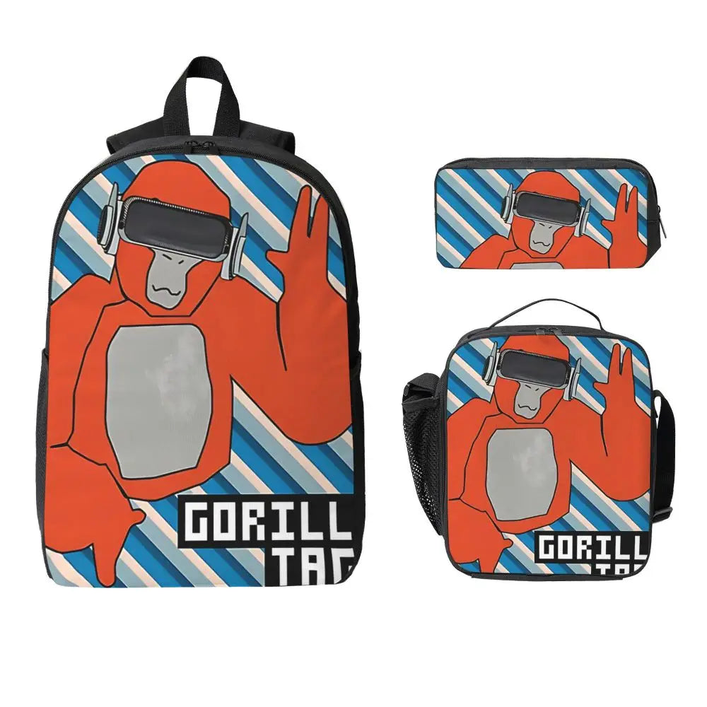 Stylish Black and White Gorilla Backpack Set for Teens | Versatile Bags