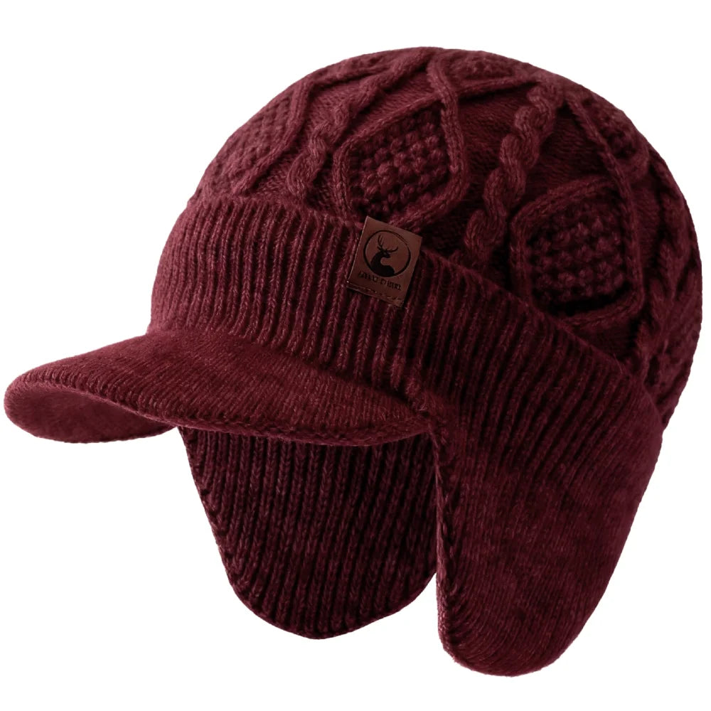 Unisex Fleece Lined Earflap Beanie Hat | Stylish Warm Winter Cap