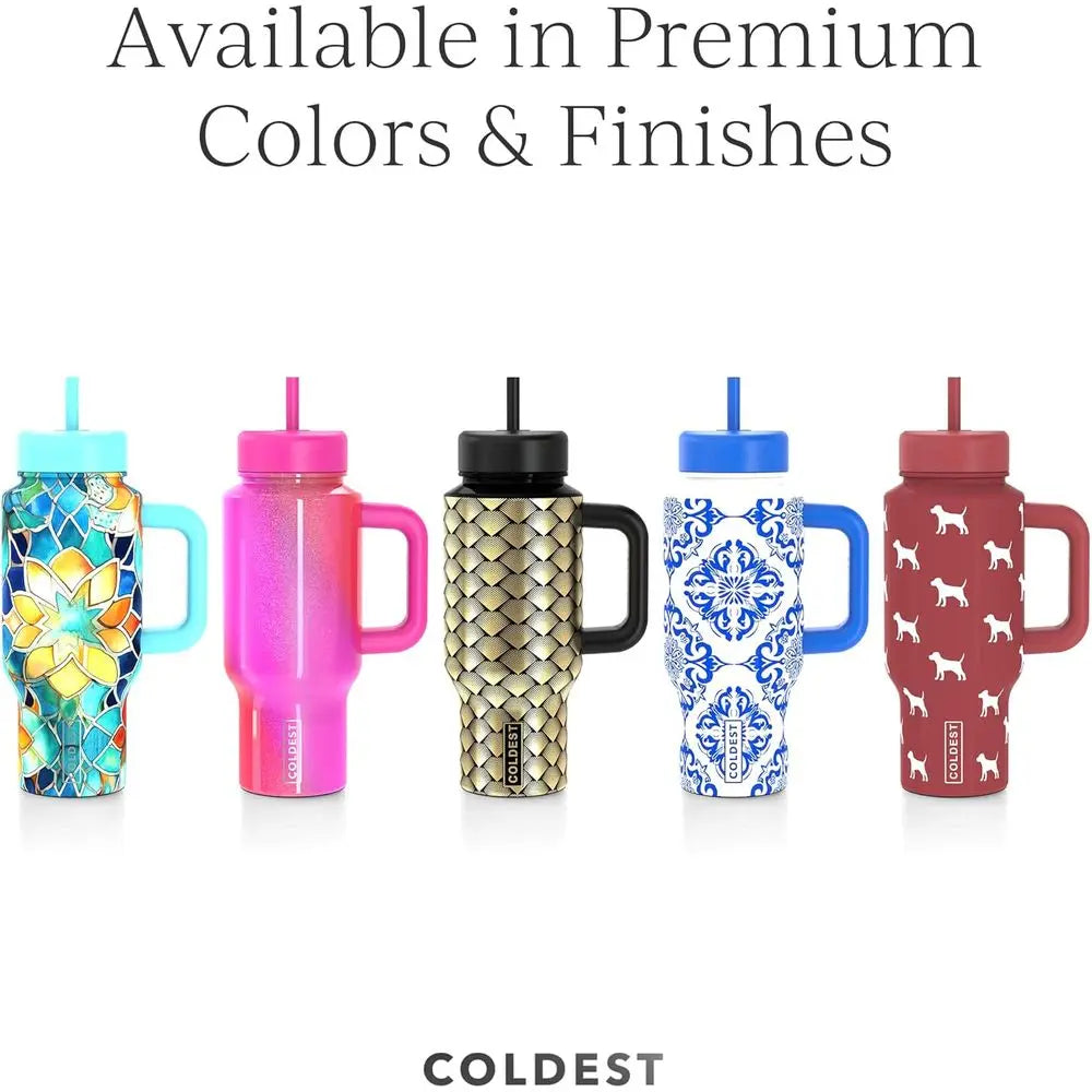 Stainless Steel Insulated Tumbler with Handle & 3 Leakproof Lids
