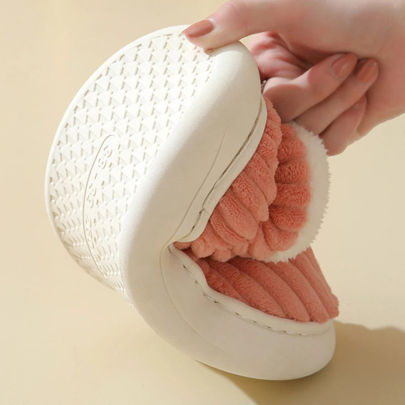 Cozy Winter Plush Corduroy Slippers | Non-Slip Indoor Shoes