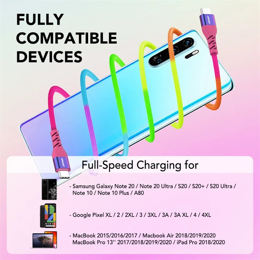 USB C to USB C Cable | 60W Fast Charging Rainbow Braided Cable