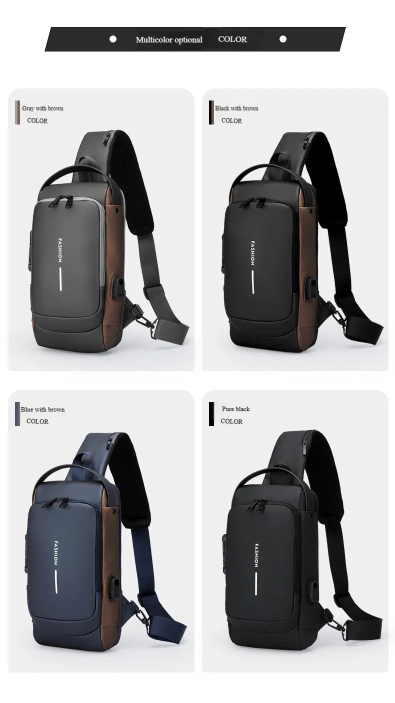 Men's Anti-Theft Chest Bag with USB Port | Waterproof Crossbody Sling