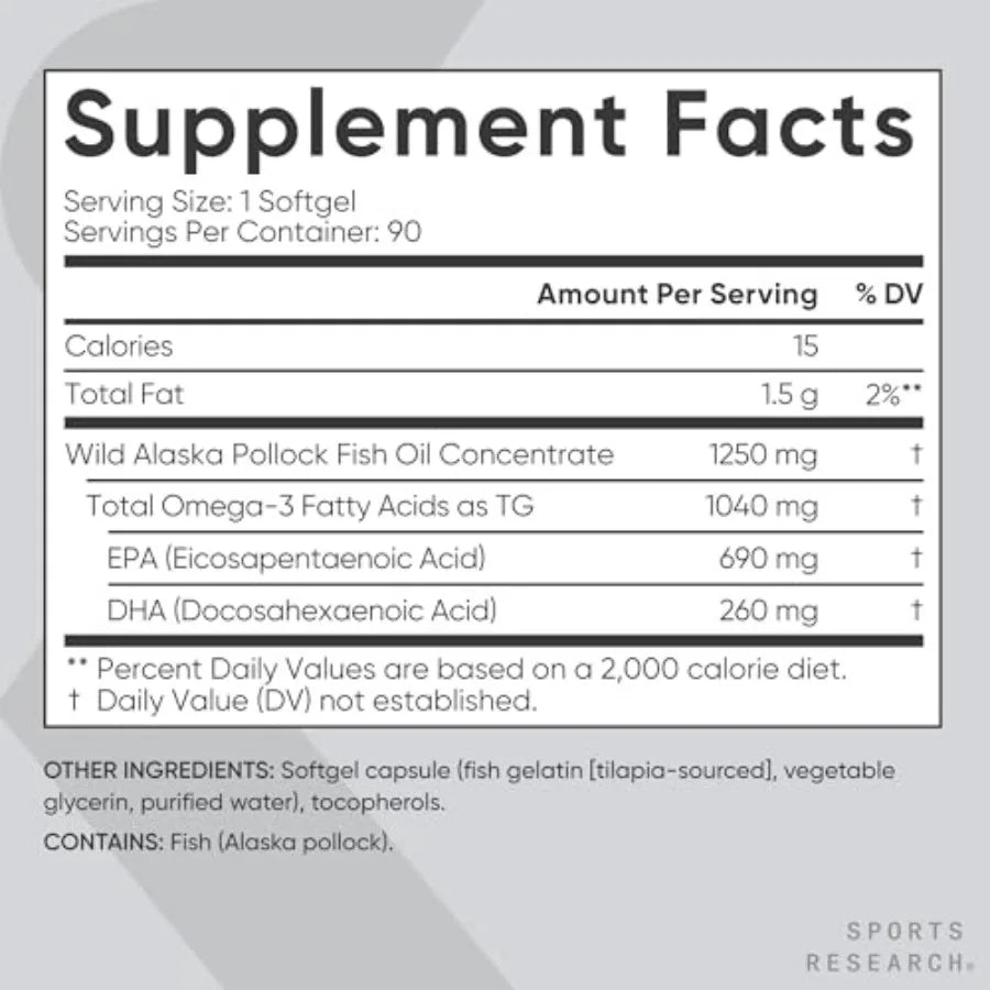 Triple Strength Omega-3 Fish Oil Supplement | Sustainable Pollock Oil