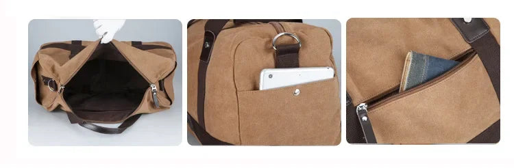 Large Capacity Casual Men's Canvas Travel Handbag | Lightweight Shoulder Bag