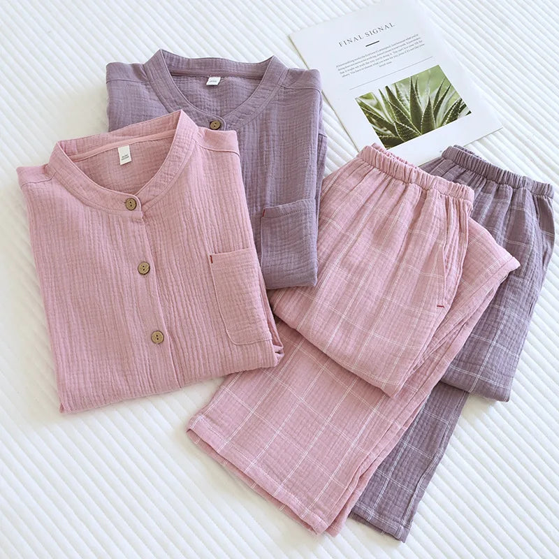 Couple's Japanese Style Cotton Sleepwear Set | Cozy Home Pajamas