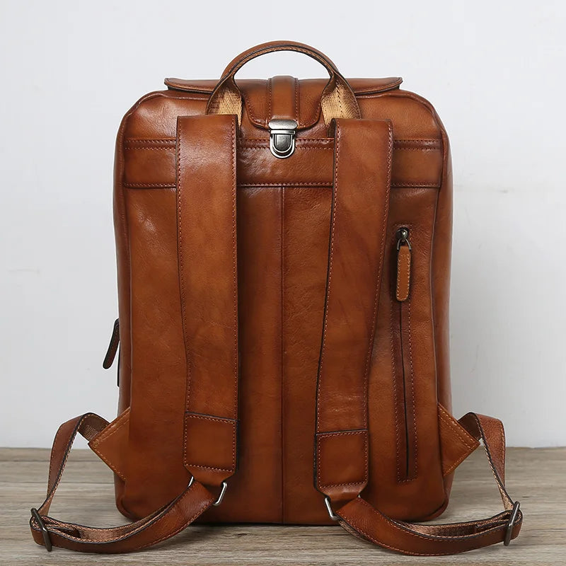 Men's Vintage Leather Backpack | High Capacity Computer Bag