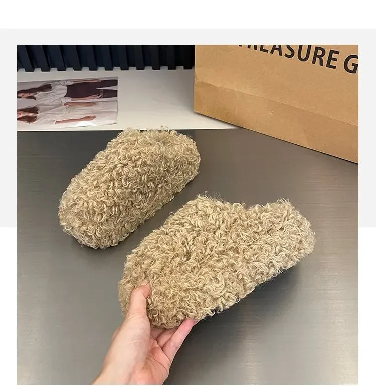 Warm Plush Closed Toe Mules | Women's Winter Indoor Slippers