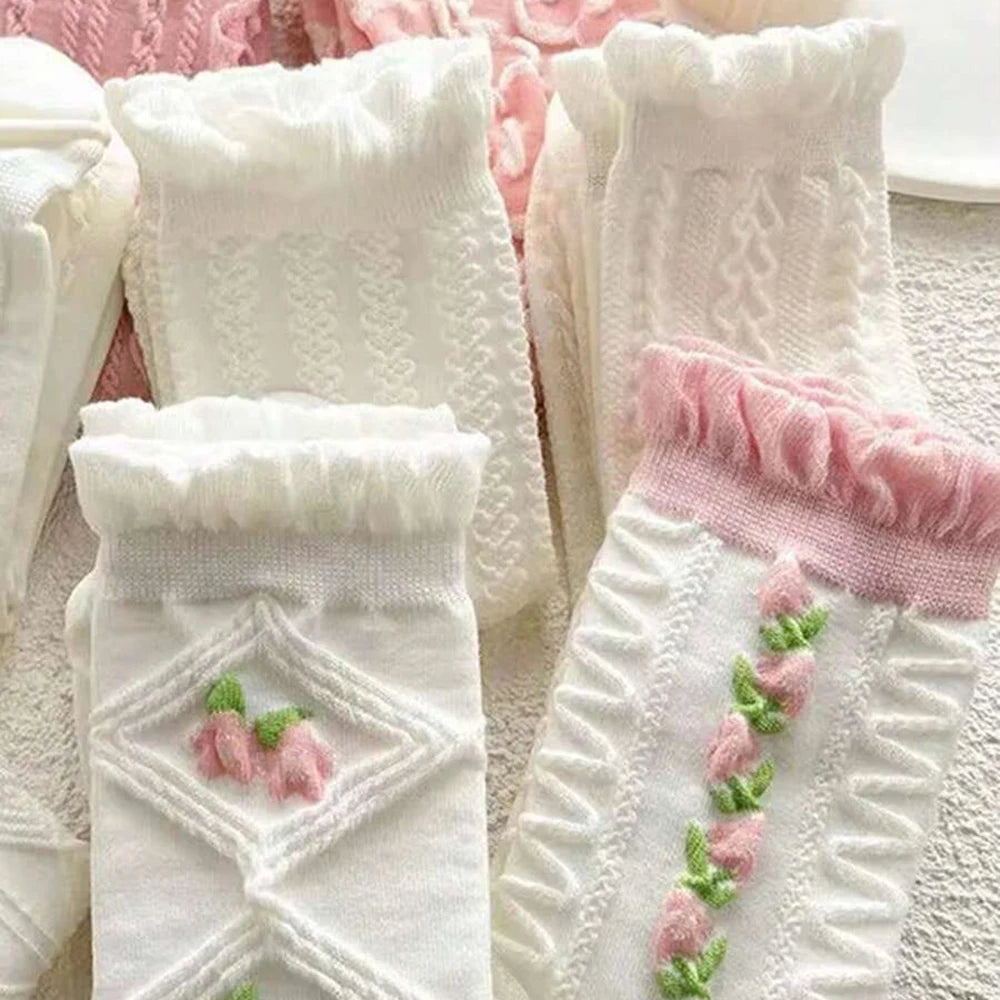 Cute Lace Mid Leg Socks | Ruffled Harajuku Style for Girls