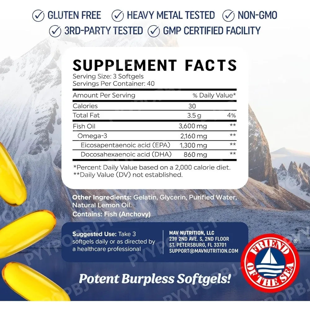 High-Potency Omega-3 Fish Oil Supplement | 3600 mg EPA & DHA