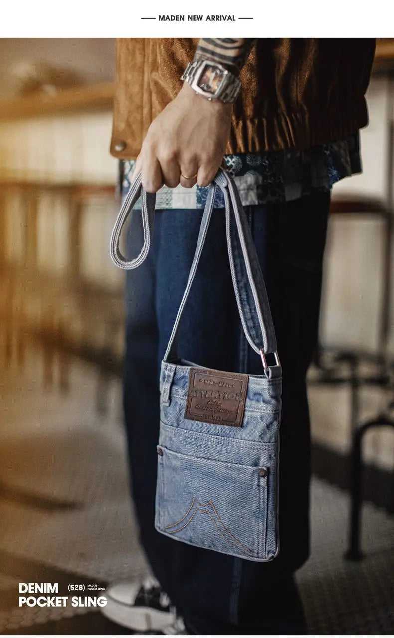 Vintage Washed Blue Denim Crossbody Bag | Unisex Canvas Tote