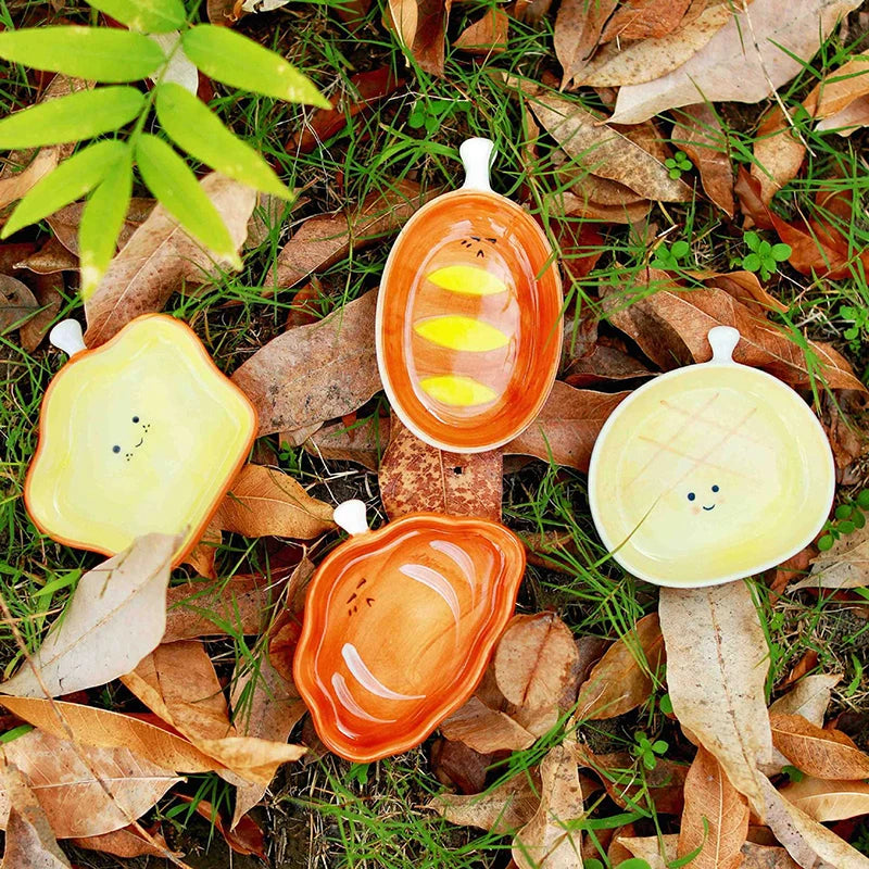 Cute Croissant Pattern Ceramic Plate | Creative Dipping Dish