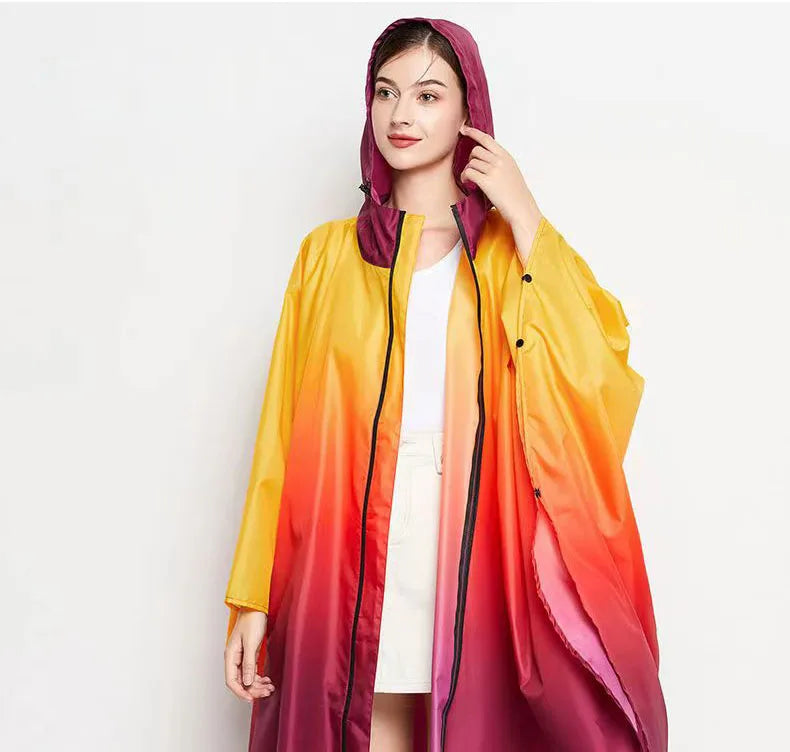 Big Size Women Gradient Color Raincoat | Lightweight Waterproof Cloak