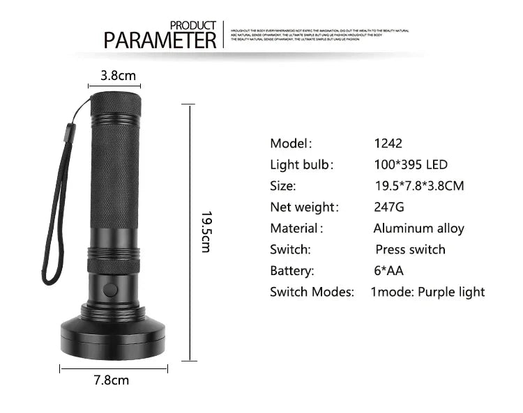 100 LED UV Flashlight | Powerful Ultraviolet Detection Torch