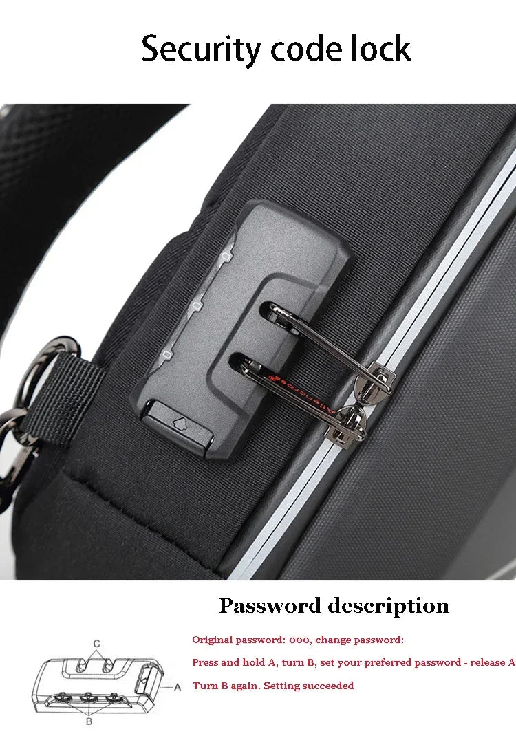 Designer Anti-theft Lock Crossbody Bag USB Charging Travel Shoulder Bag High Quality Messenger Bags Male Waterproof Chest Bag