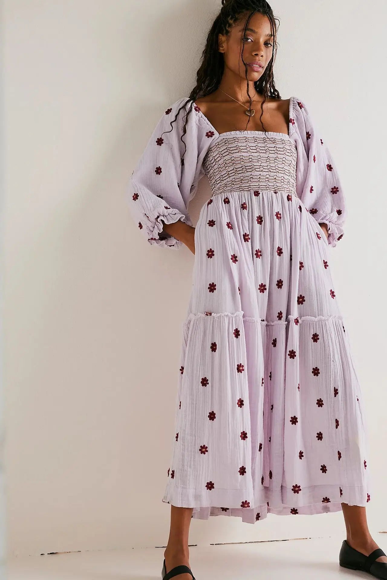 Boho Floral Embroidery Maxi Dress for Women | Casual Fashion