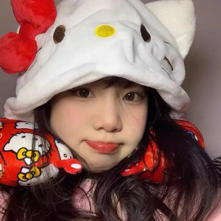 Kawaii Kitty Style Hooded U-Shaped Neck Pillow | Travel Nap Pillow