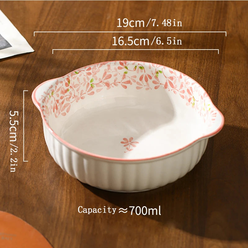 Ceramic Bowl Plate Set | Double Ear Floral Dinnerware