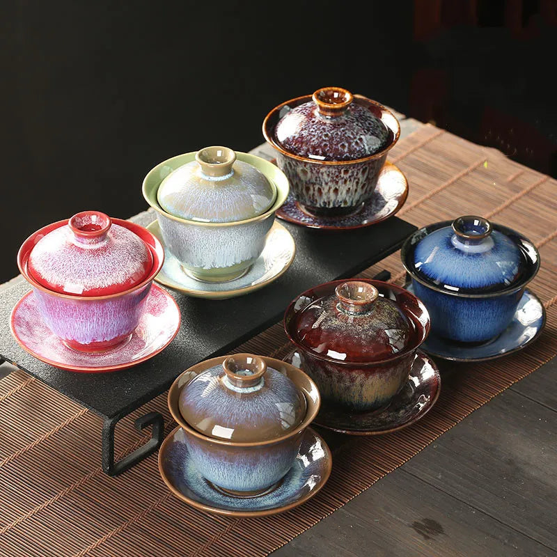 Elegante Juego de Té Kungfu Gaiwan de Cerámica Vintage | Perfecto para Ceremonia