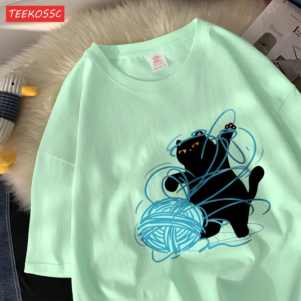 Cute Cartoon Cat Oversized Women's T-Shirt | Summer Casual Style