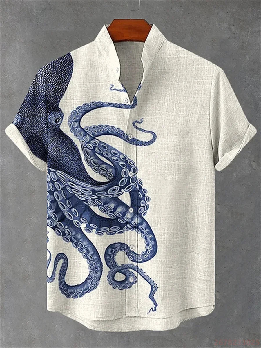 Men's Octopus Print Shirt | Loose & Breathable Hawaiian Top