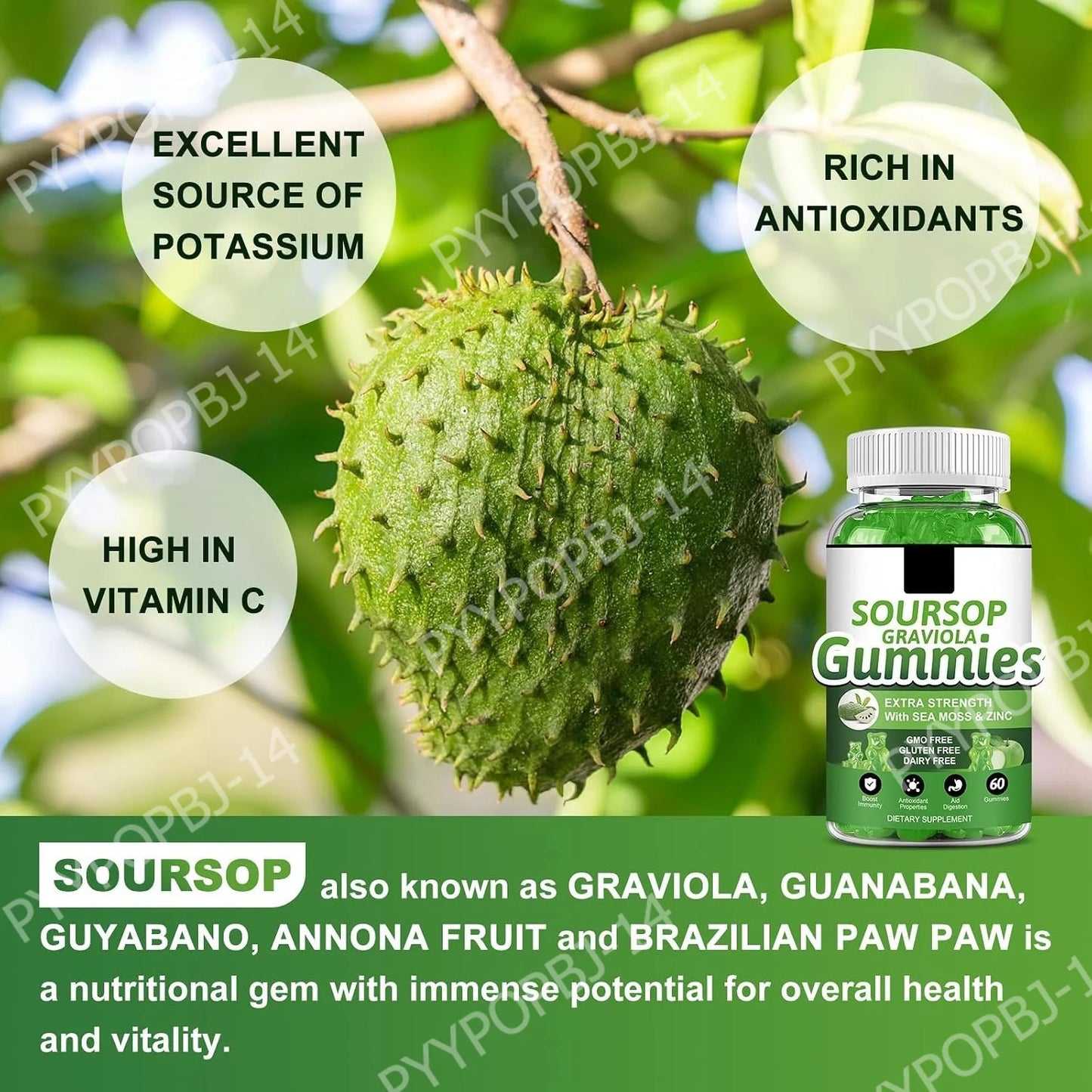 Soursop Graviola Gummies with Sea Moss & Vitamin C | Immune Support