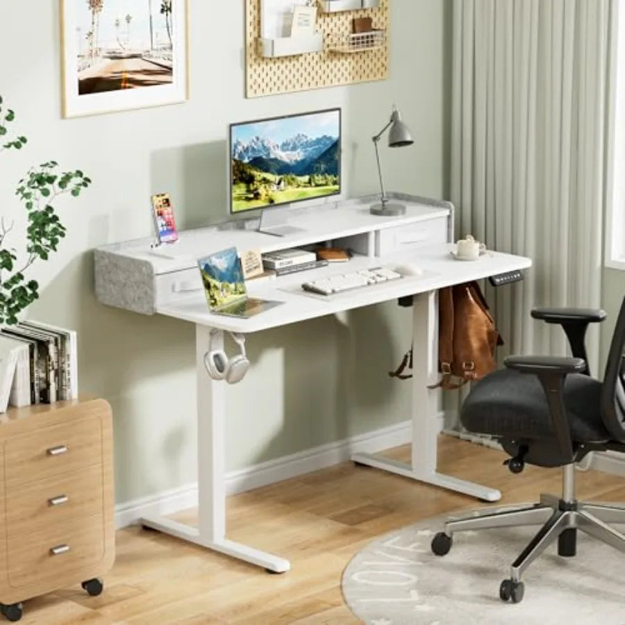 Adjustable Electric Standing Desk with Drawers and Storage Shelf