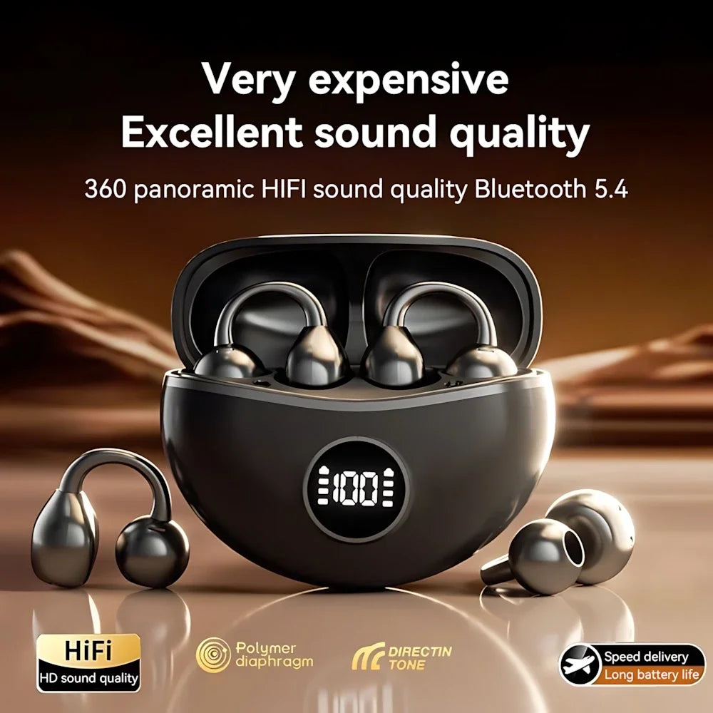 Bluetooth 5.3 Wireless Ear Clip Earphones | Noise Reduction Sports Earbuds