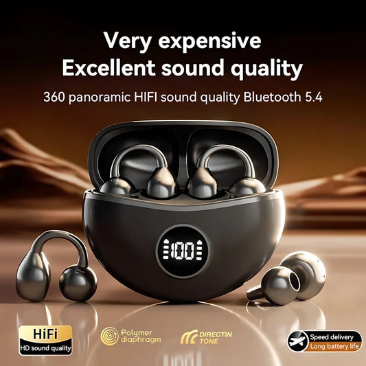 Bluetooth 5.3 Wireless Ear Clip Earphones | Noise Reduction Sports Earbuds