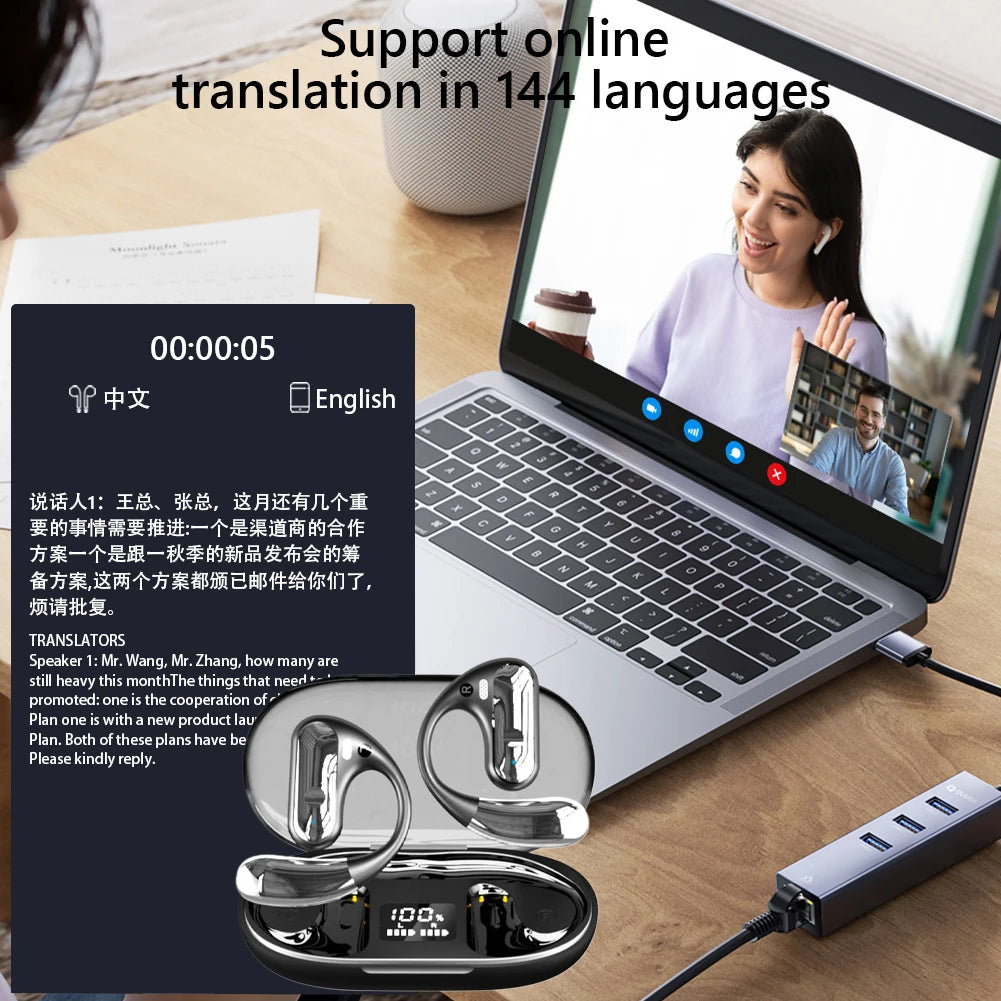 Wireless AI Earphone Translator | Real-Time 144 Languages Earbuds