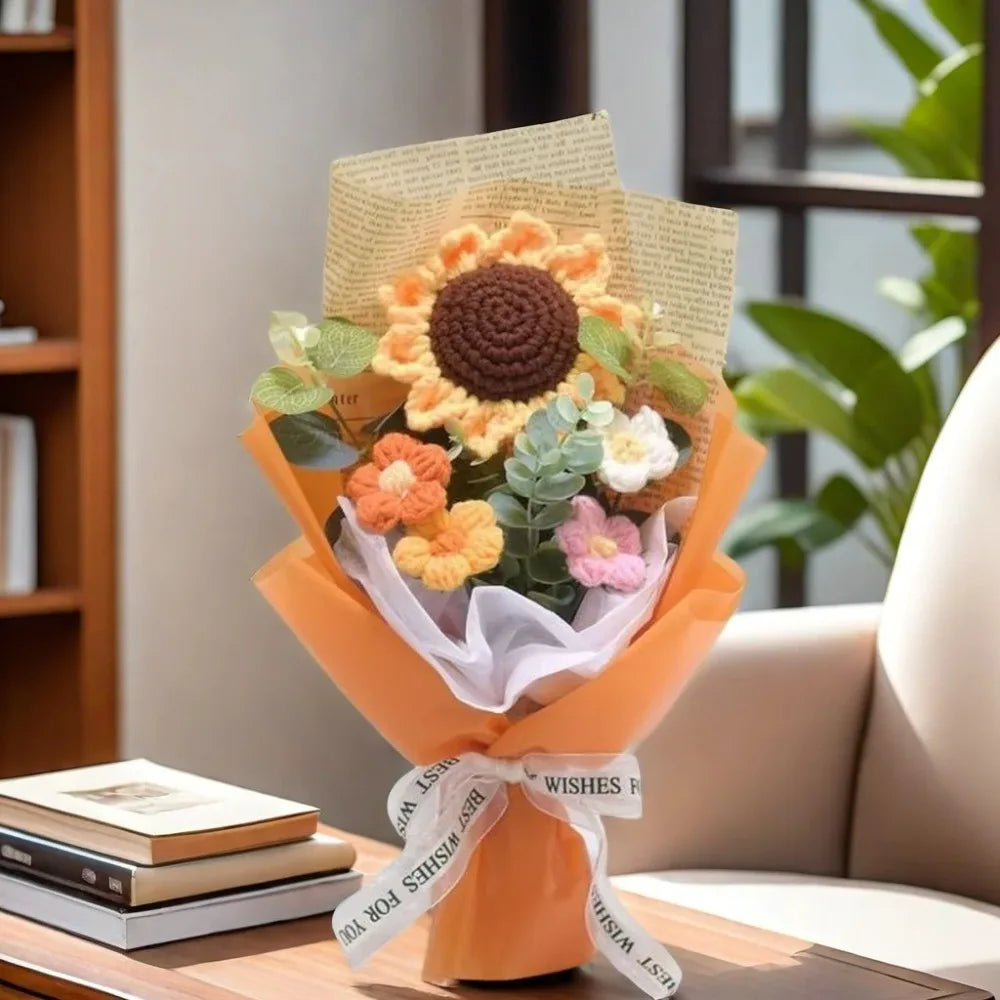 Ramo de flores de ganchillo hecho a mano | Girasol y margarita eternos de regalo
